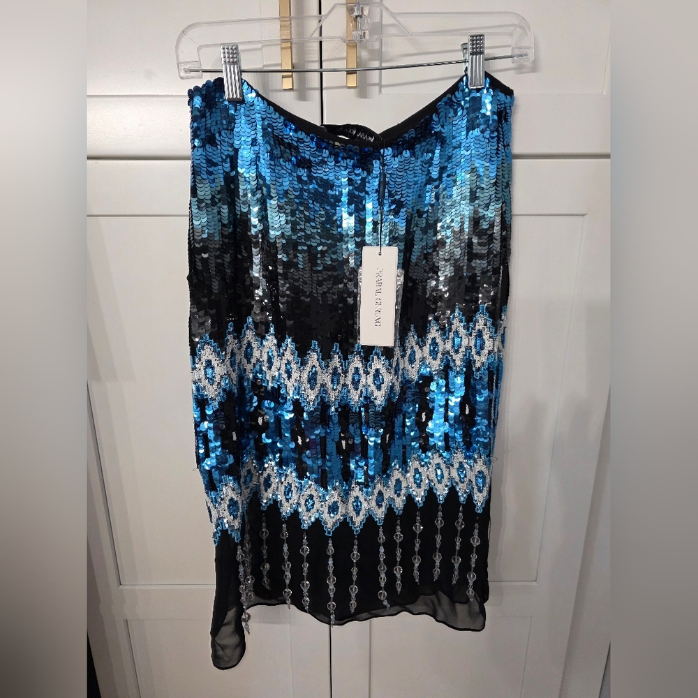 Prabal Gurung Blue and Black Sequin Skirt, 8